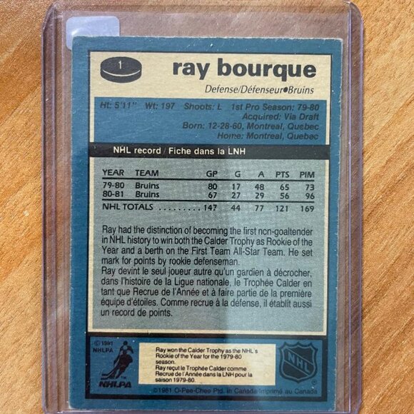 1981-82 O-Pee-Chee #1 Ray Bourque Boston Bruins - Picture 2 of 2